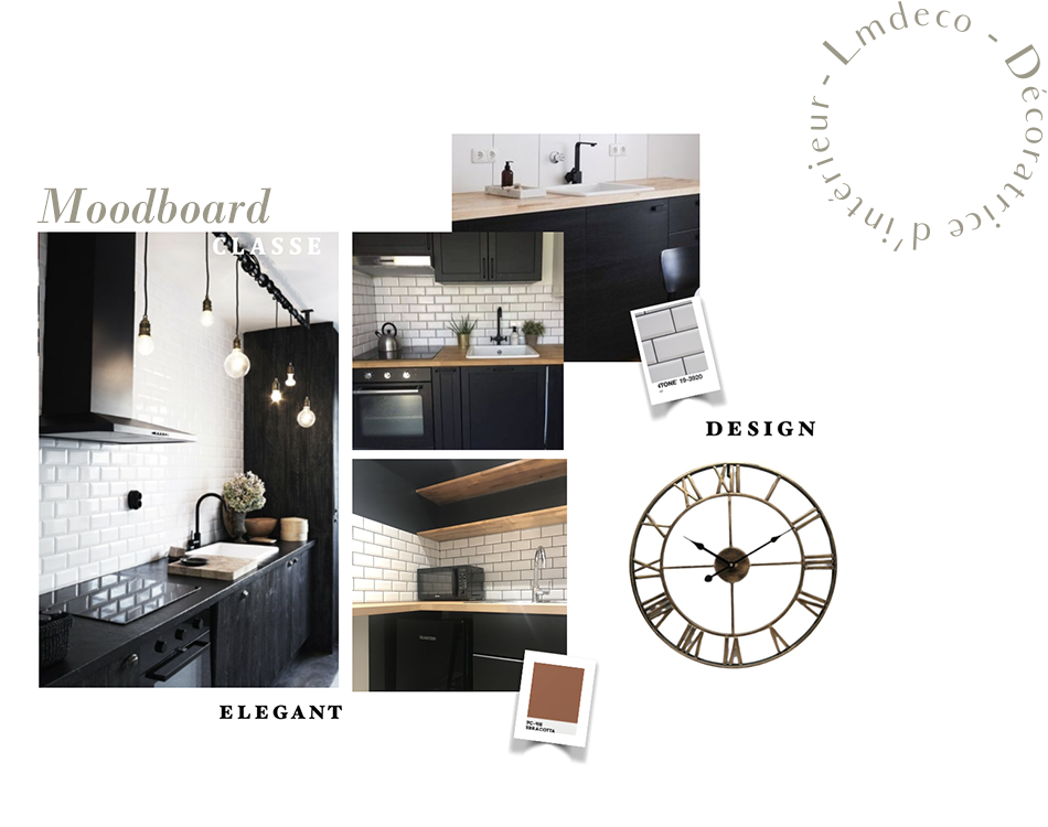 Moodboard élégant design noir blanc style industriel