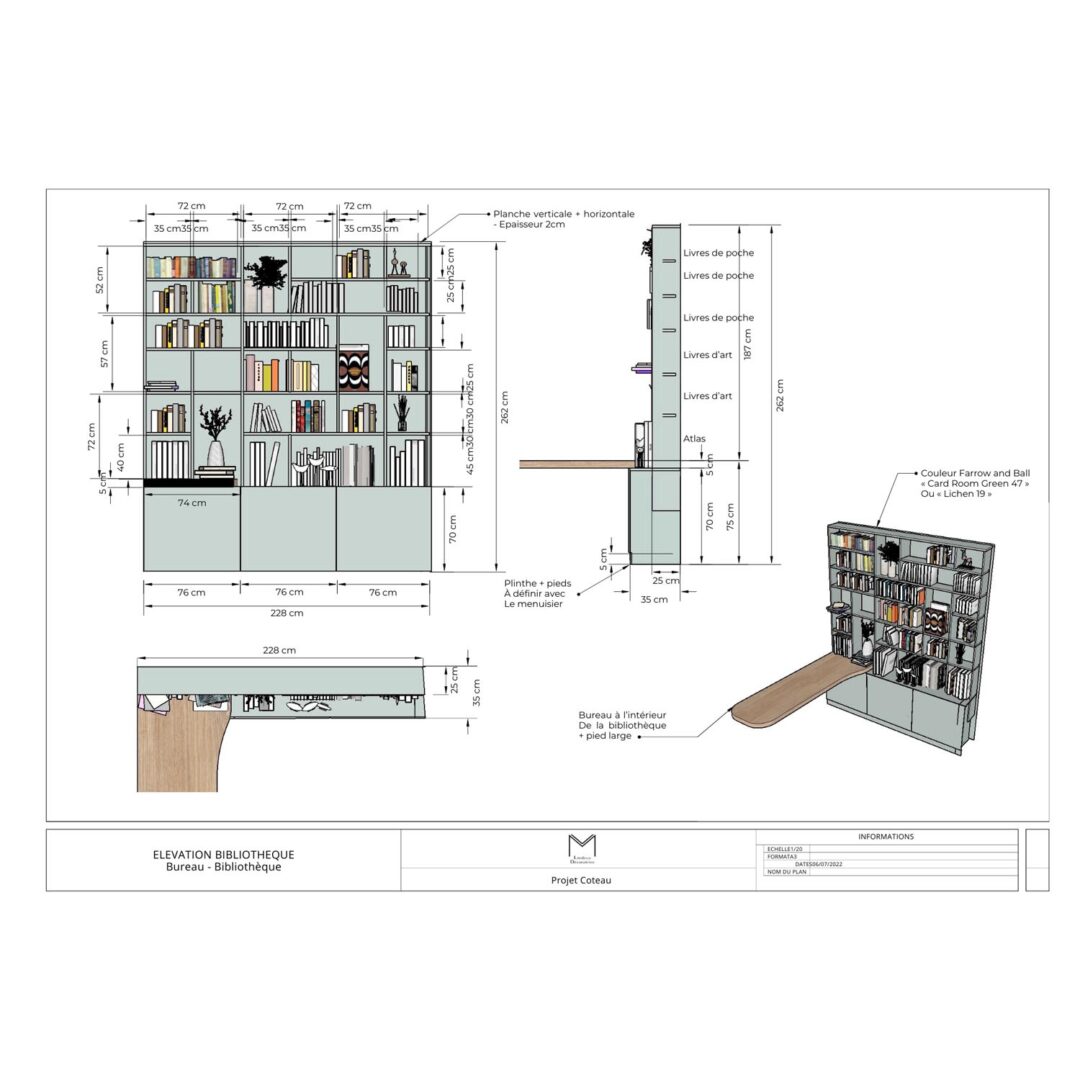 Plan bibliothèque et bureau sur mesure