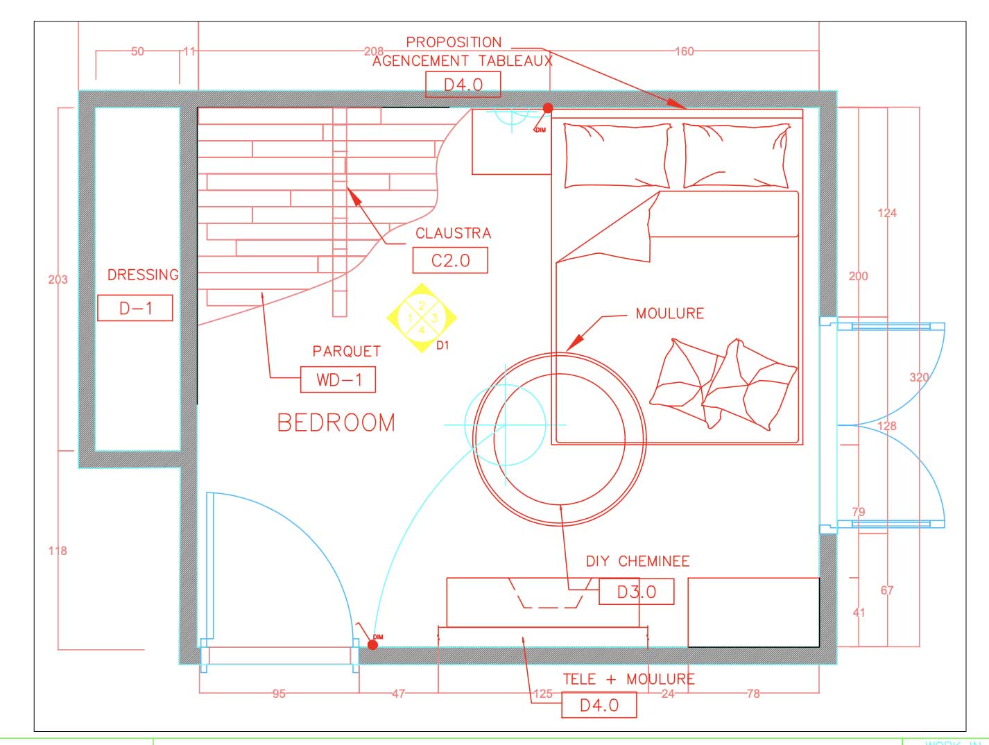 Plan d'aménagement décoration chambre Toulouse Lmdeco